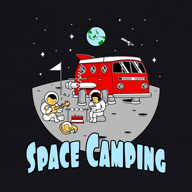 Space Camping Adventure cute Astronauts on Moon by Foxxy Merch